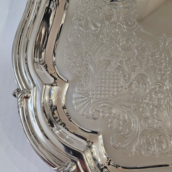 Vintage Oneida Heirloom Melon Large Silver Plated Victorian Style Platter Butler - Picture 3 of 11